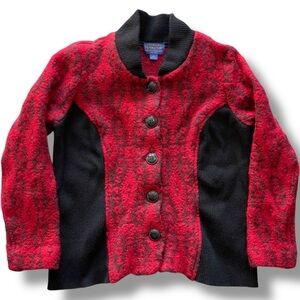 Pendleton Red Black Wool Southwest Cardigan Button Up‎ Jacket Aztec Western LP